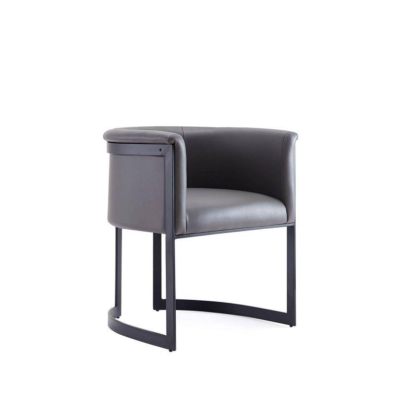 Luxurious Gray Faux Leather Barrel-Style Arm Chair with Metal Frame