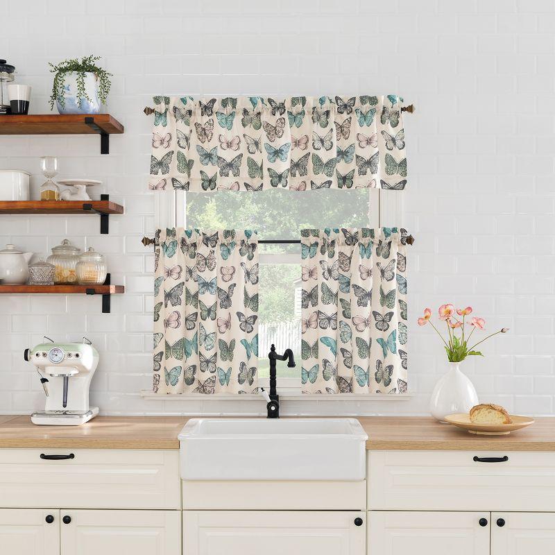 56"x14" No. 918 Sheer Magdalena Butterfly Print Rod Pocket Kitchen Curtain Valance Blue: Polyester, Machine Washable