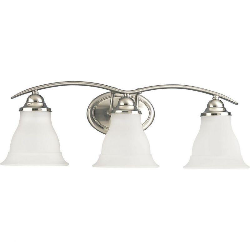 Progress Lighting Trinity 3-Light Bath Fixture, Brushed Nickel, Etched Glass Shades