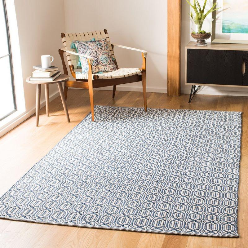 Ivory and Navy Cotton Geometric Flat Woven Area Rug 4' x 6'