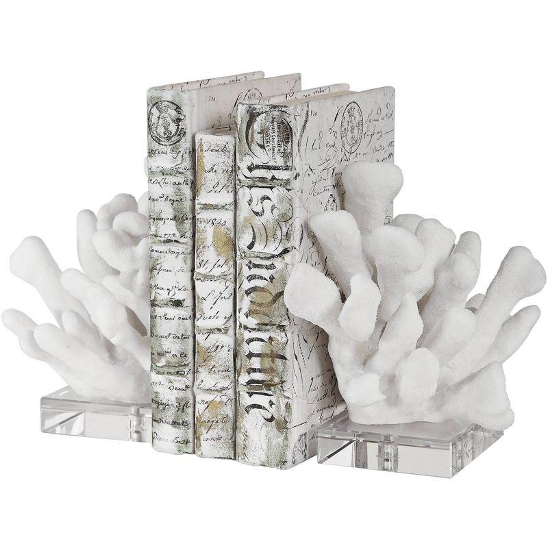 White Coral Resin Bookends with Crystal Base, Set of 2