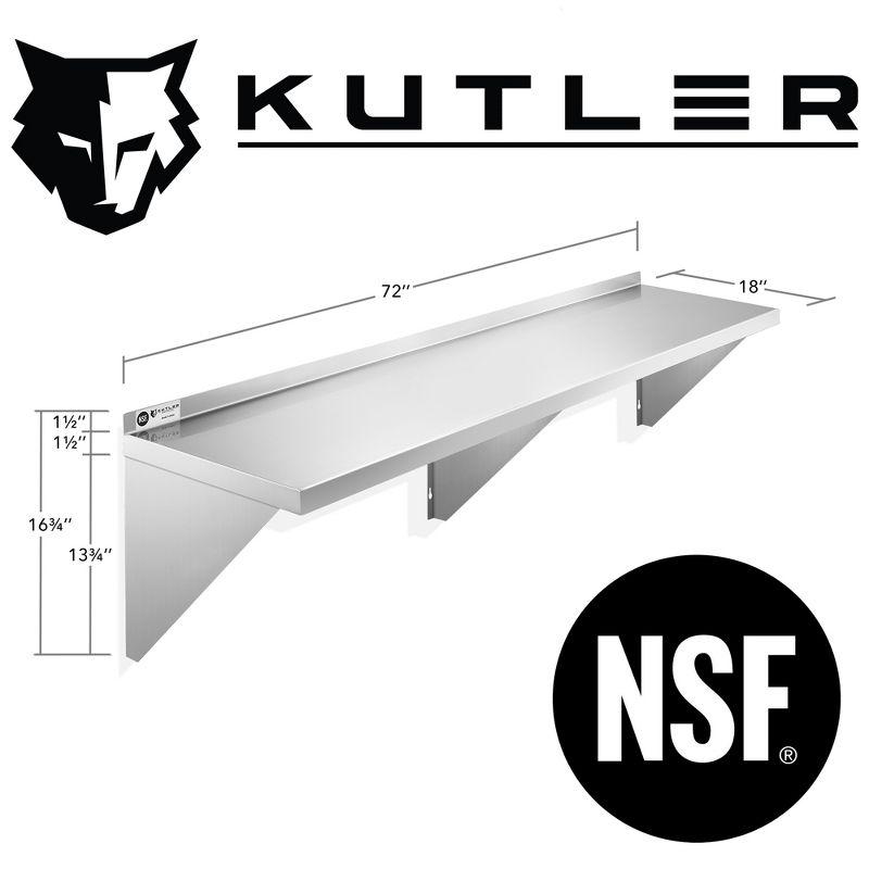 KUTLER Stainless Steel Shelf, NSF Commercial Wall Mount Shelves w/ Backsplash, Floating Metal Mounted Shelving for Restaurant, Kitchen, Home