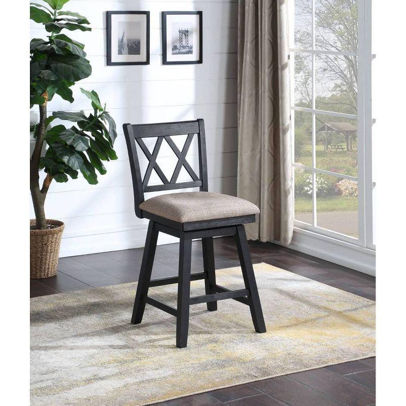 Home 2 Office 24" Brookline Xx Back Swivel Counter Height Barstool Distressed Black: Upholstered, Wood Frame, Footrest