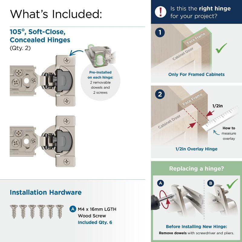 Amerock 1/2 inch (13mm) Overlay Face Frame Soft-Close Concealed Cabinet Hinge - 1 Pair