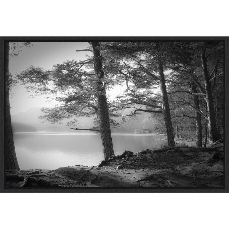 Dorit Fuhg Scottish Lake Black and White Canvas Print with Black Floater Frame