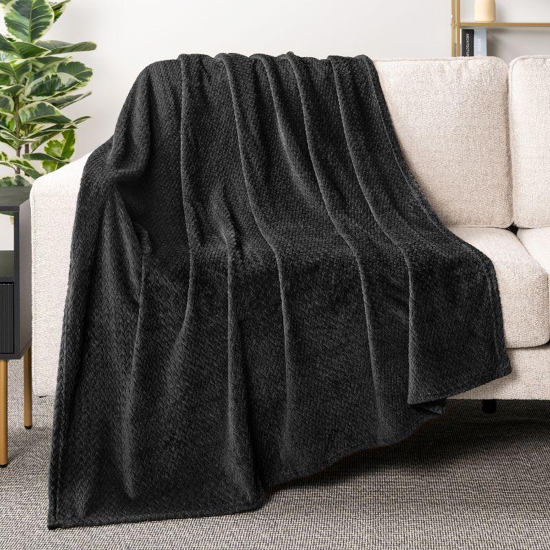 Black Microfiber Chevron Flannel Throw Blanket, 50x60 Inches