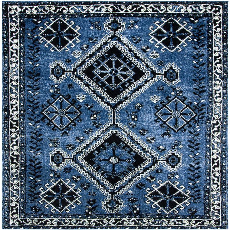 Luxury Vintage Hamadan 6'7" Square Black Synthetic Area Rug