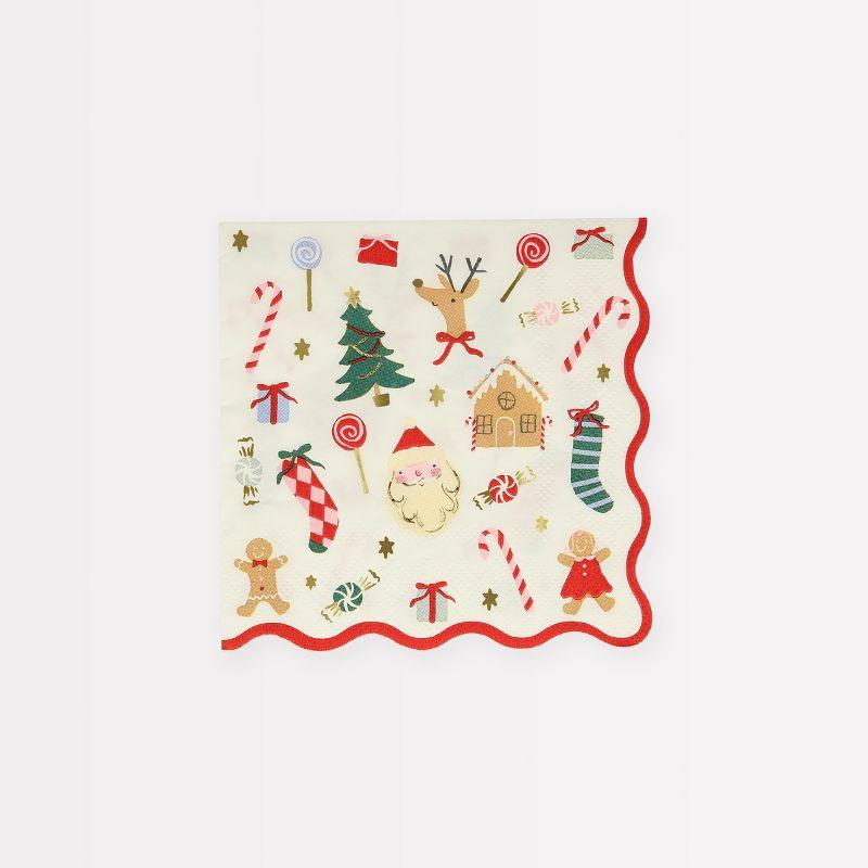 Festive Christmas 3-Ply Paper Napkins with Wavy Border, Pack of 16