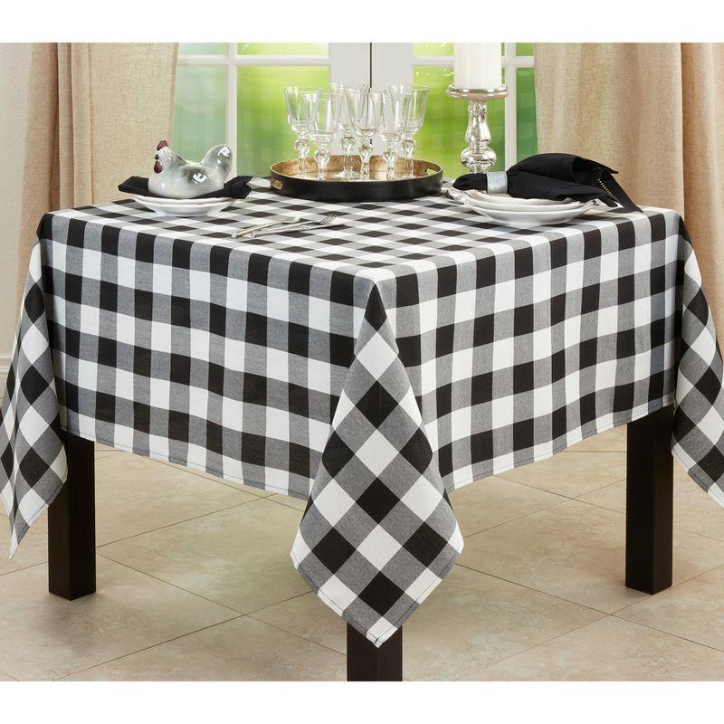 Black and White Buffalo Plaid Cotton Blend Square Tablecloth