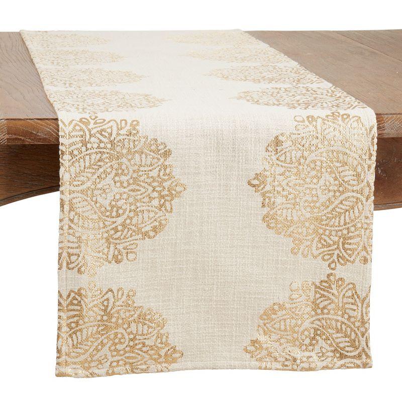 Gold Foil Print Medallion Cotton Table Runner