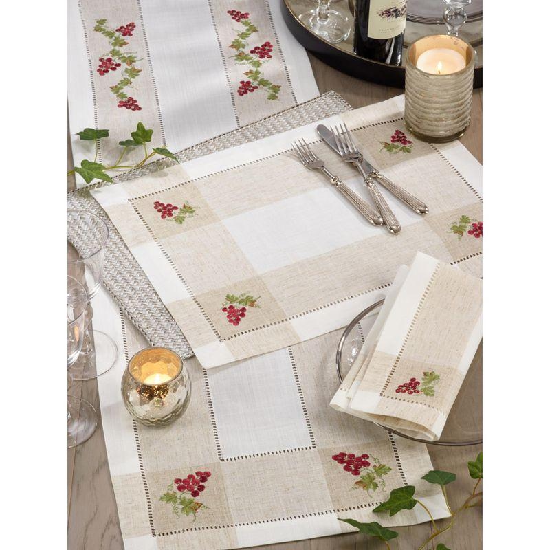 Ivory and Beige Embroidered Grape Hemstitch Table Runner