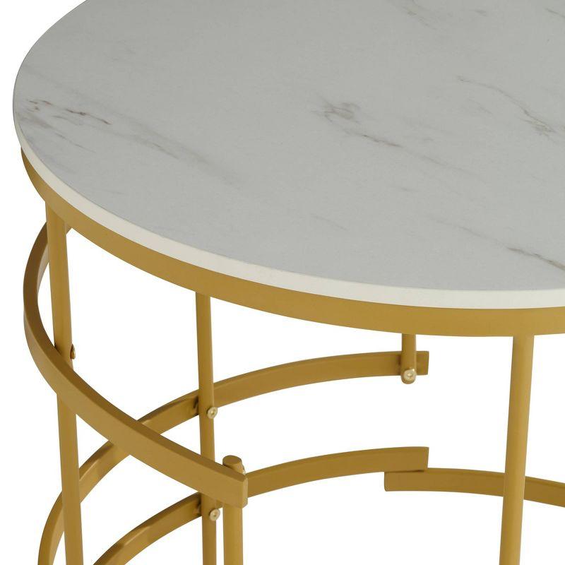 Studio 55D Brassica Modern Metal Round Geometric Tea Table 23 3/4" Wide Gold Cream Gray Faux Marble Tabletop for Living Room Bedroom House