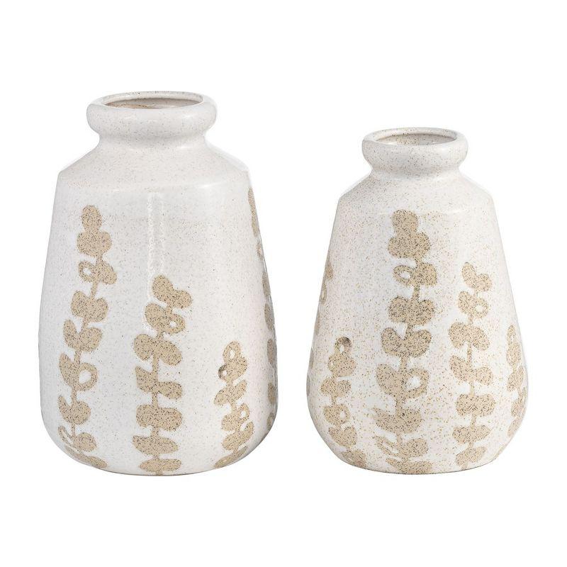 Sagebrook Home 10" Ceramic Vase - Contemporary Ivory/Beige Botanical Design Decorative Table Accent for Home or Office - Unique Gift Idea