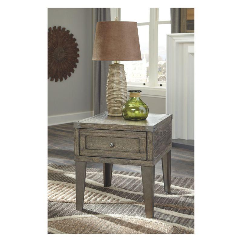 Signature Design by Ashley Chazney Rectangular End Table Rustic Brown: Farmhouse Style with Drawer Storage