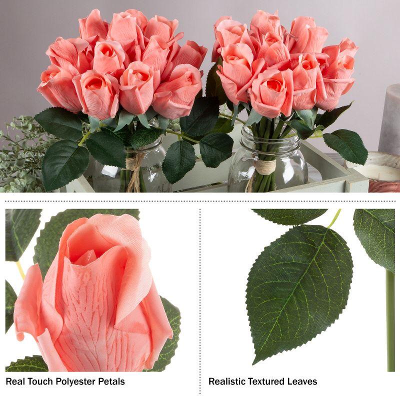 Pure Garden 24Pc Real Touch Rose Artificial Flowers with Stems