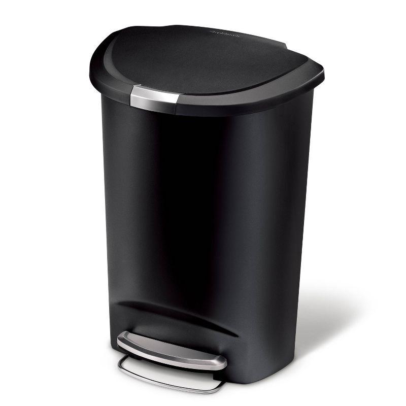 simplehuman 13gal Kitchen Step Trash Can with Soft Close Locking Lid Black Plastic Semi Round Garbage Can
