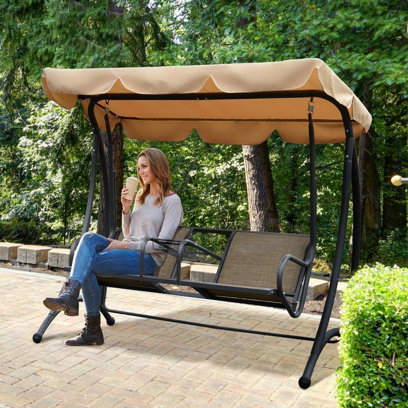 Breezy Haven 2-Person Adjustable Canopy Porch Swing with Cup Holder - Brown