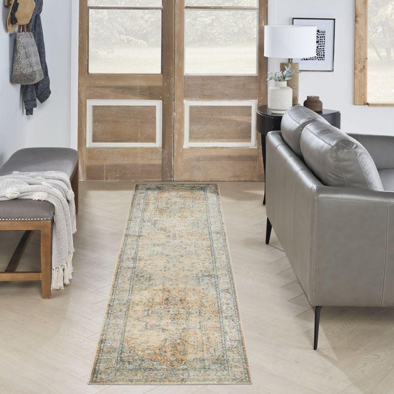 Nourison Astra Machine Washable Vintage Medallion Indoor Rug Beige Blue 2'2" x 10'