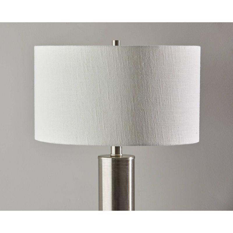 Brushed Steel Table Lamp with White Fabric Shade