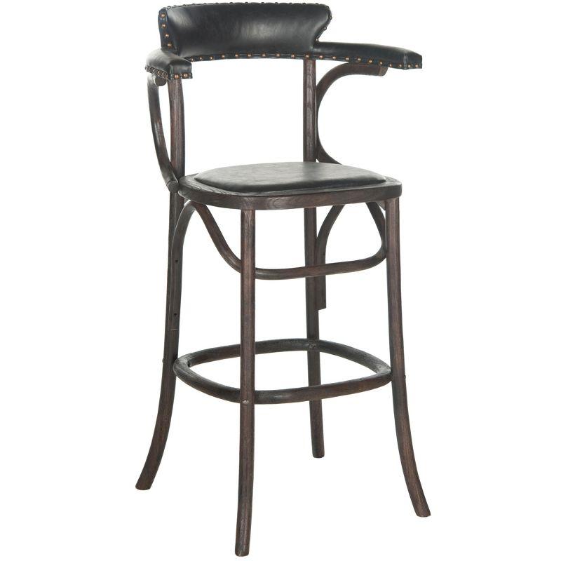 Kenny Bar Stool  Brass Nail Heads - Antique Black - Safavieh