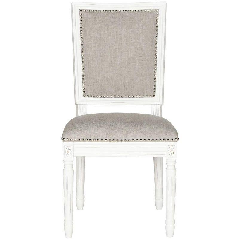 Buchanan 19H French Brasserie Linen Rectangle Side Chair Silver Nail Heads (Set Of 2) - Light Grey/Cream - Safavieh