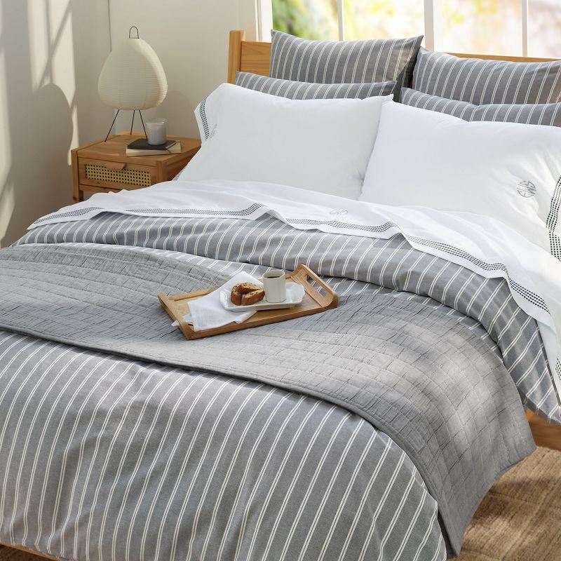 Lands' End Oxford Yarn Dyed Cotton Reversible Duvet Cover - King - Black Slate/Graphite Stripe