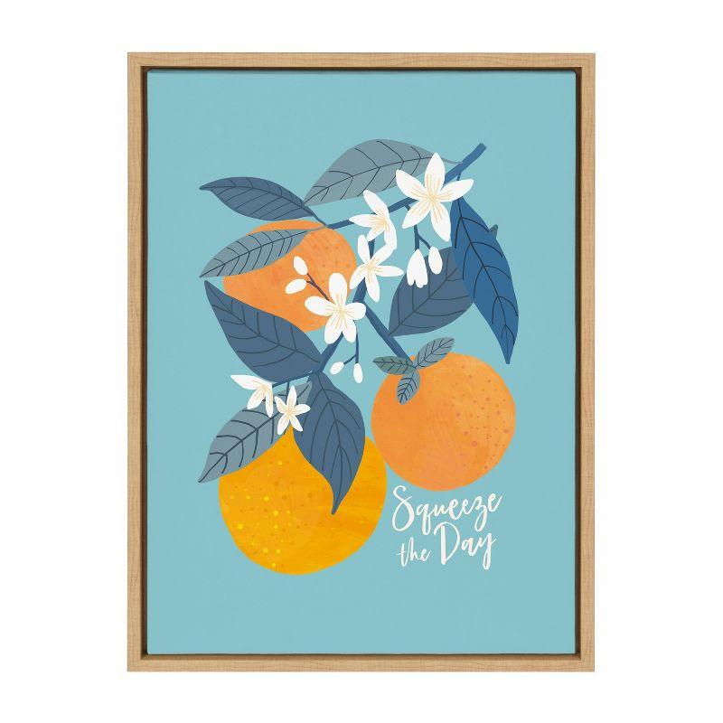 Squeeze the Day Motivational Orange Canvas Print with Natural Frame