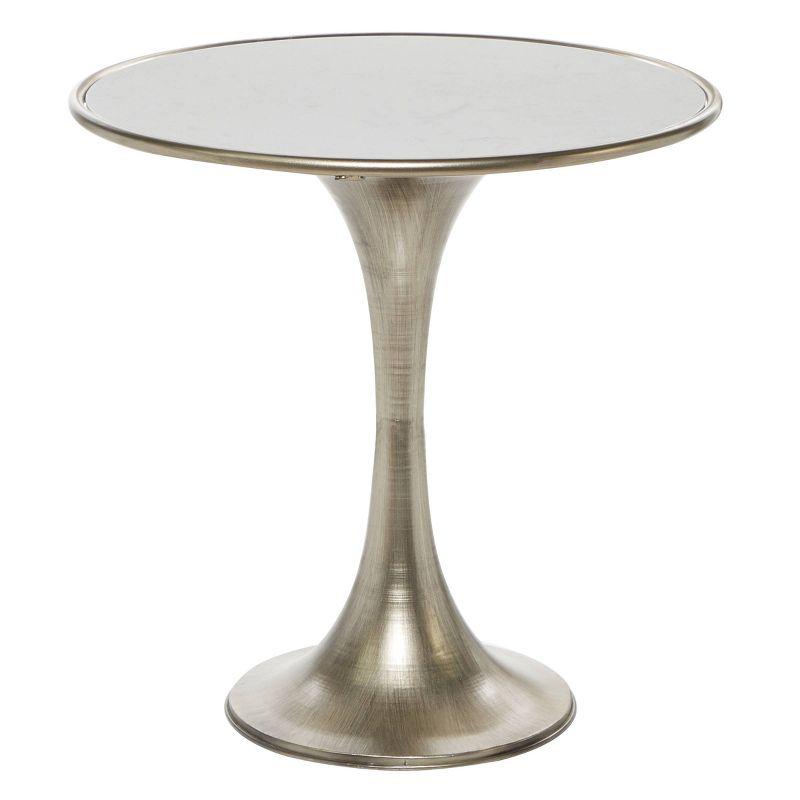 Sleek 30" Round Silver Metal and Marble Accent Table