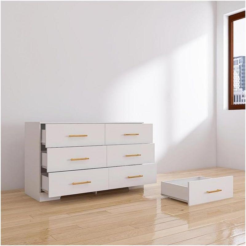 White 6-Drawer Dresser with Golden Handles and Deep Drawers