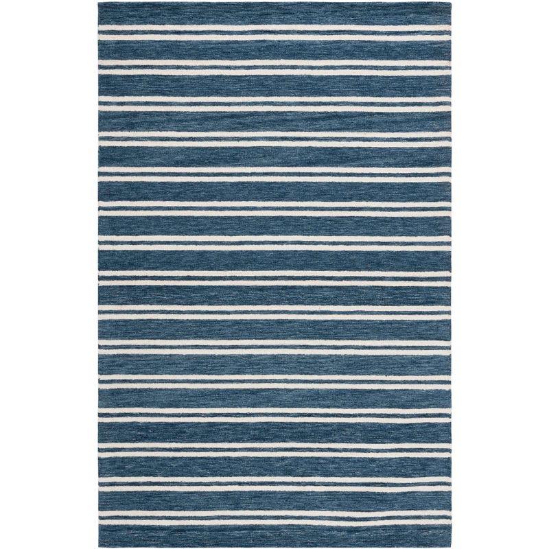 Blue and White Striped Hand-Tufted Wool 4' x 6' Rug