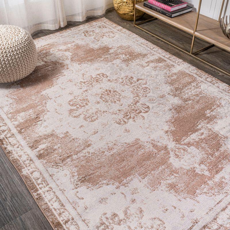4'x6' Alhambra Ornate Medallion Modern Area Rug, Brown/Cream - JONATHAN Y