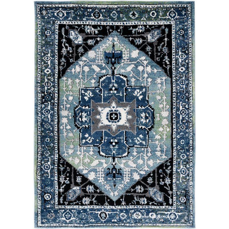 Antique Patina Blue Round Synthetic Area Rug - 47"