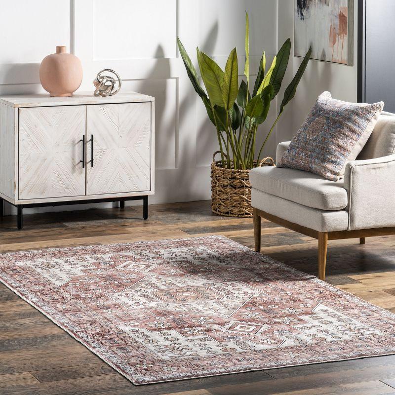 Nuloom Evon Traditional Medallion Pet Friendly Machine Washable Area Rug, 4' x 6', Blush Pink