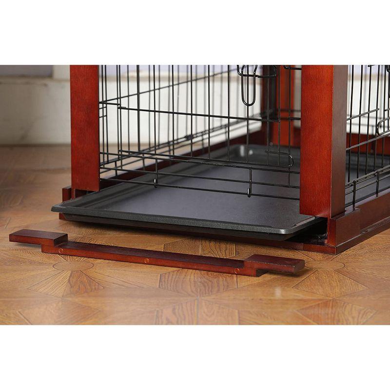 Merry Products 2 Door Decorative Pet Kennel with Wooden Protection Cover, Divider Insert, and Removable Tray End or Side Table, Large, Brown
