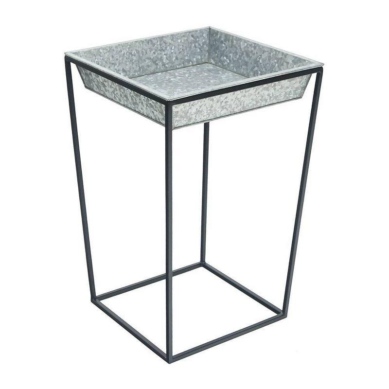 22" Tall Black Iron Plant Stand with Galvanized Tray