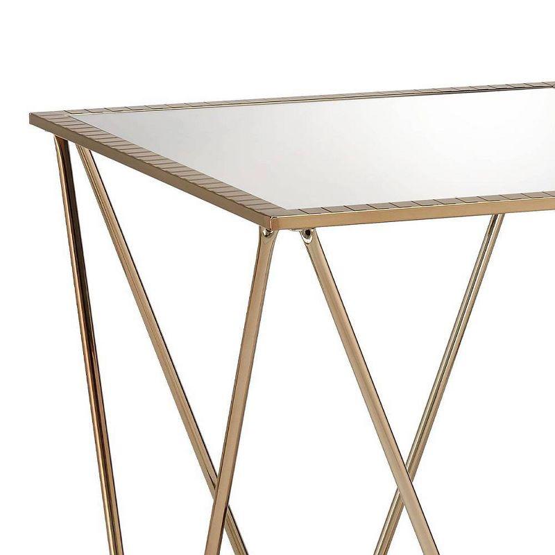 22" Fogya Mirrored Champagne Folding Table Gold Finish - Acme Furniture: No Assembly, Metal Frame, Clear Top