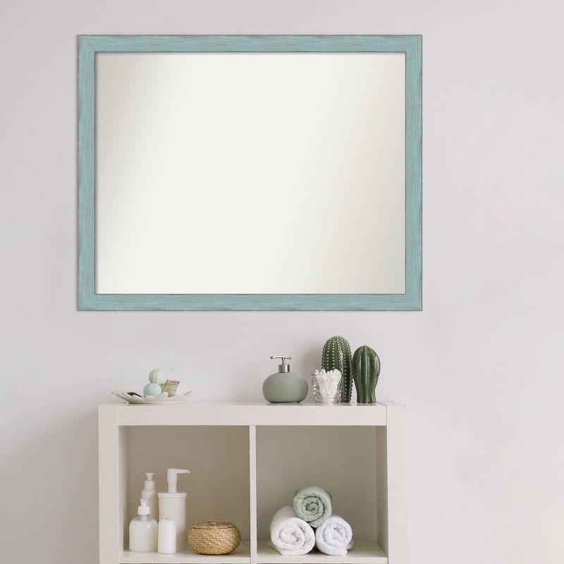 Sky Blue Rustic Wood Rectangular Bathroom Wall Mirror