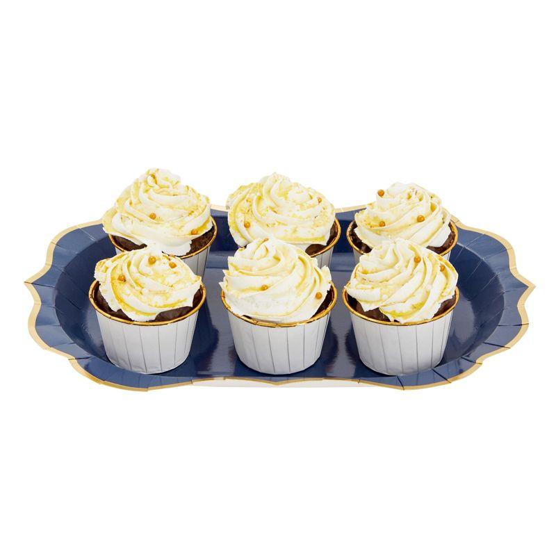 Sparkle and Bash 24 Pack Metallic Blue Paper Serving Trays with Gold Foil Edge, 13 x 9 in