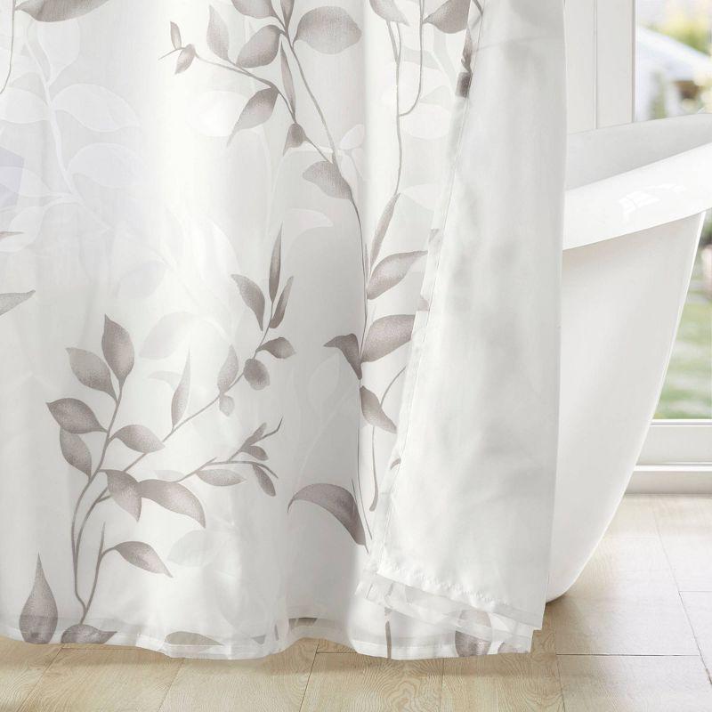 Gray Botanical Floral Print Shower Curtain with Liner