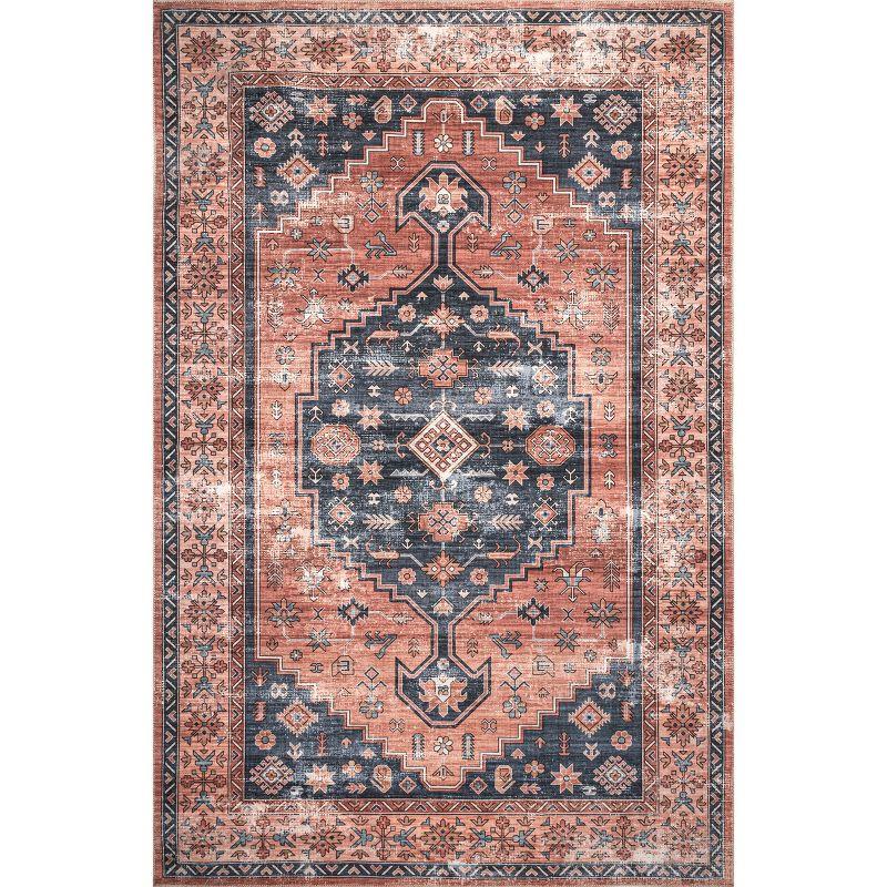 Rust Rectangular Synthetic Medallion Washable Area Rug, 3x5 ft