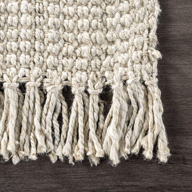 Nuloom 2x6 Daniela Jute Tassel Hand Woven Indoor Area Rug, Off White, Solid Chunky Farmhouse Design, Natural Fiber BedroomLiving Room