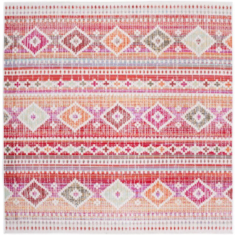 Red and Fuchsia Square Boho Indoor/Outdoor Rug