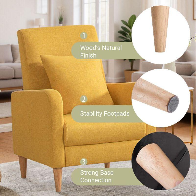 Hokku Designs Modern Upholstered Accent Chair Armchair with Pillow, Fabric Reading Living Room Side Chair,Single Sofa with Lounge Seat and Wood Legs,