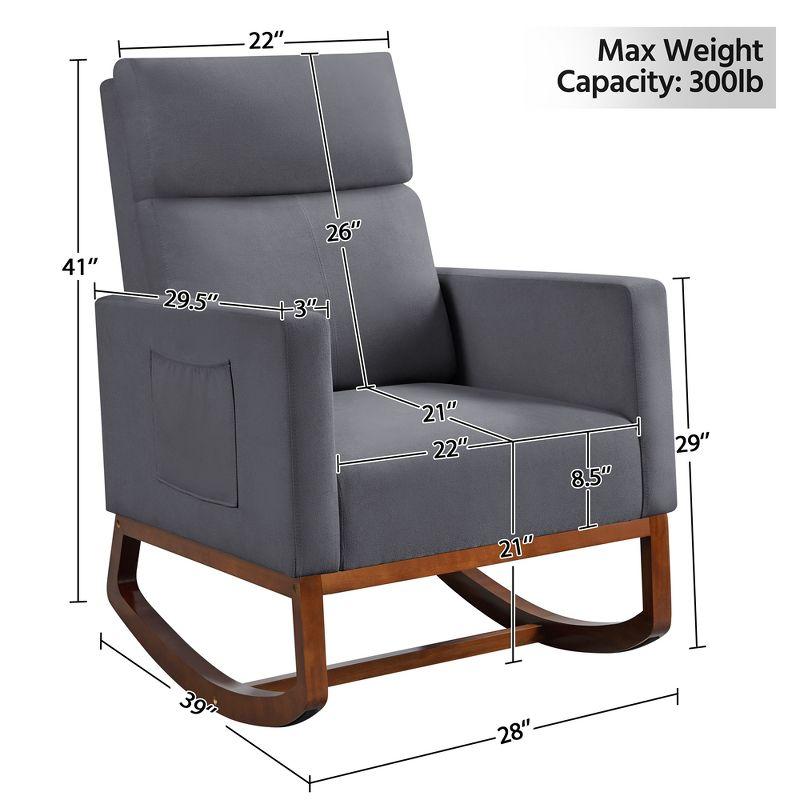 Yaheetech Upholstered Rocking Chair with Rubber Wood Legs and Side Pockets