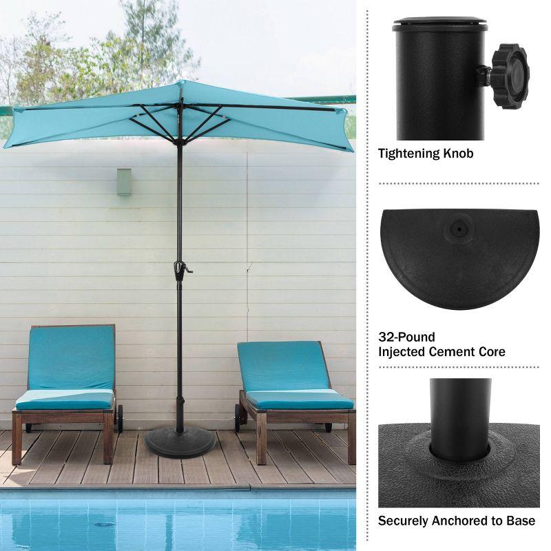 Pure Garden 32lb Half-Circle Outdoor Patio Umbrella Base Black: Resin & Cement, No Assembly, Rustproof