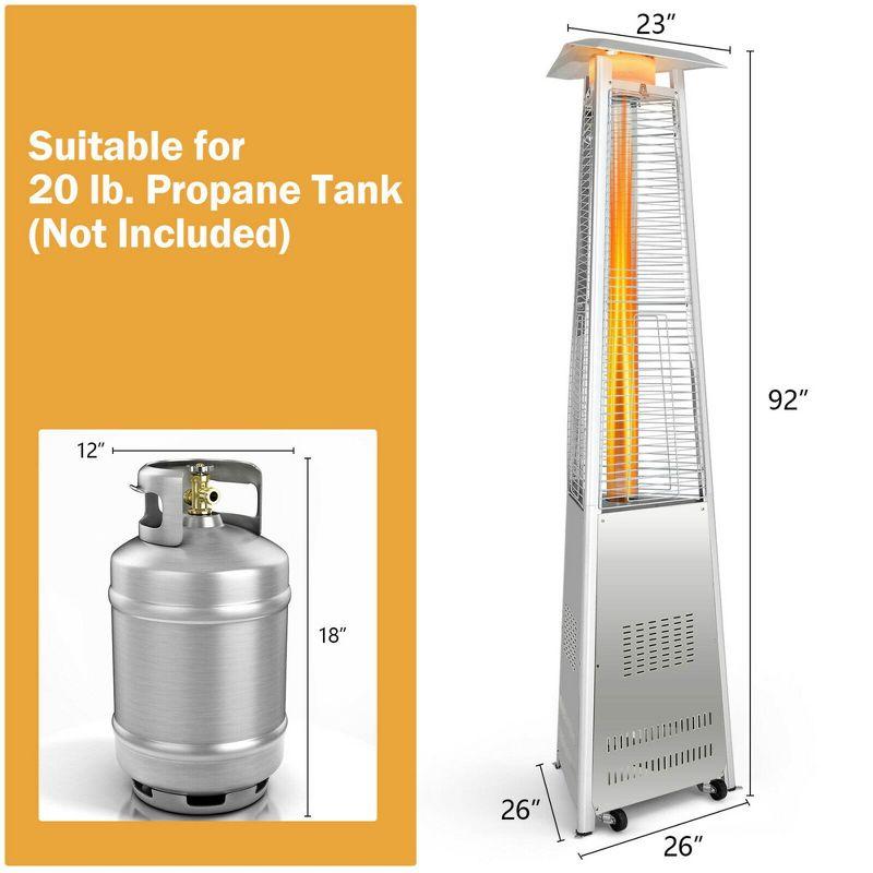 Costway 42,000 BTU Stainless Steel Pyramid Patio Heater Glass Tube Flame W/ Wheels