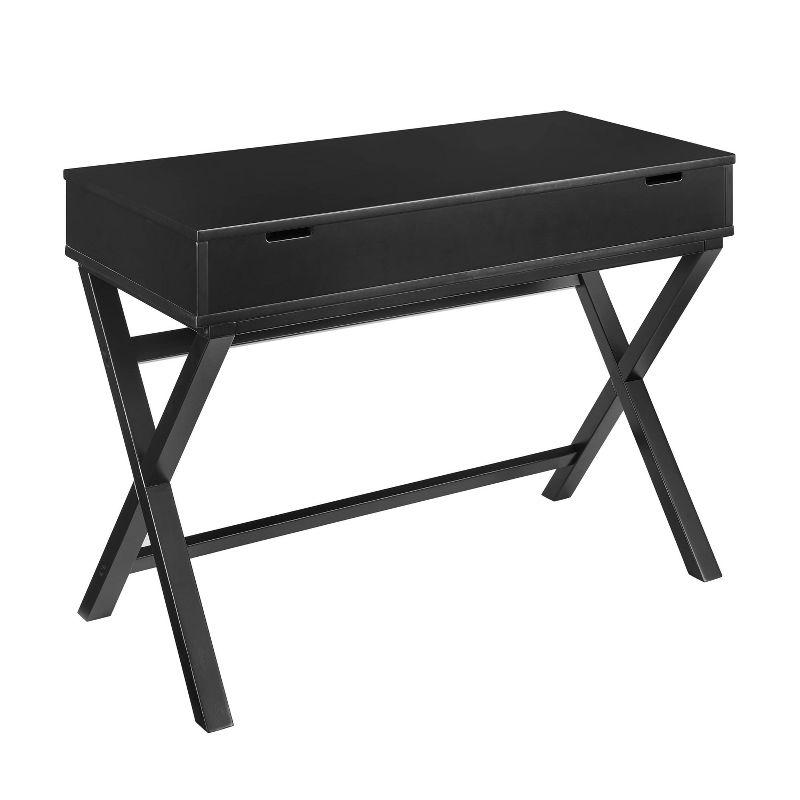 Black Wood Lift-Top Standing Desk with Drawer and Keyboard Tray