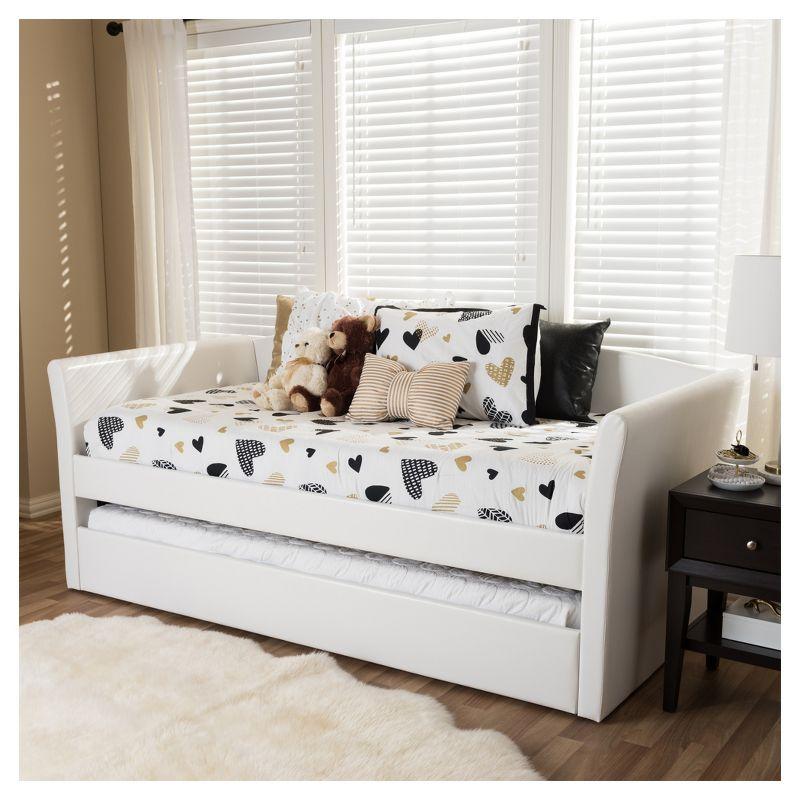 Twin Camino Contemporary White Faux Leather Daybed with Trundle