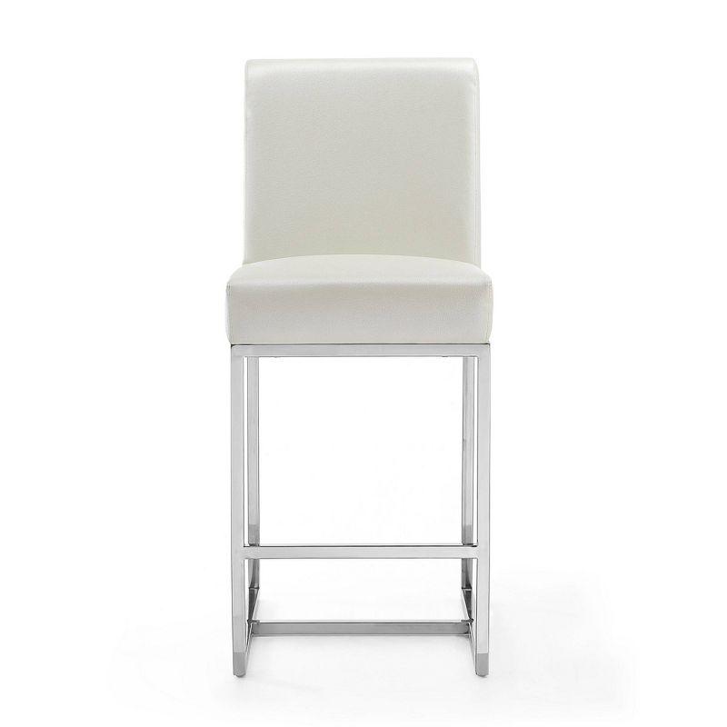 Manhattan Comfort Set of 3 Element Upholstered Stainless Steel Counter Height Barstools Pearl White: Faux Leather, No Assembly Required