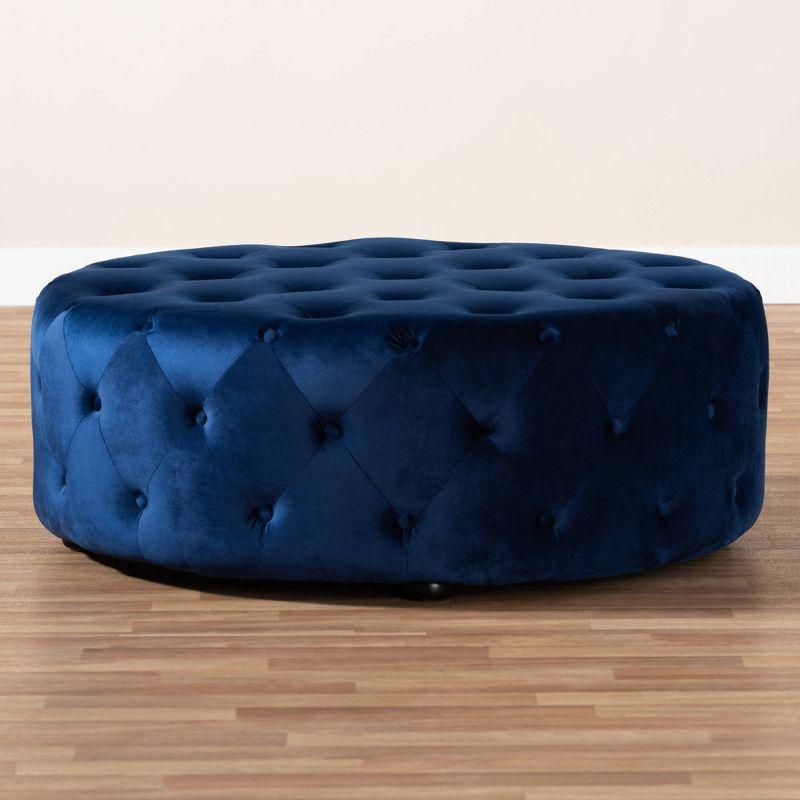 Cardiff Velvet Fabric Upholstered Button Tufted Cocktail Ottoman Blue - Baxton Studio: Eucalyptus Wood, Plush Seating